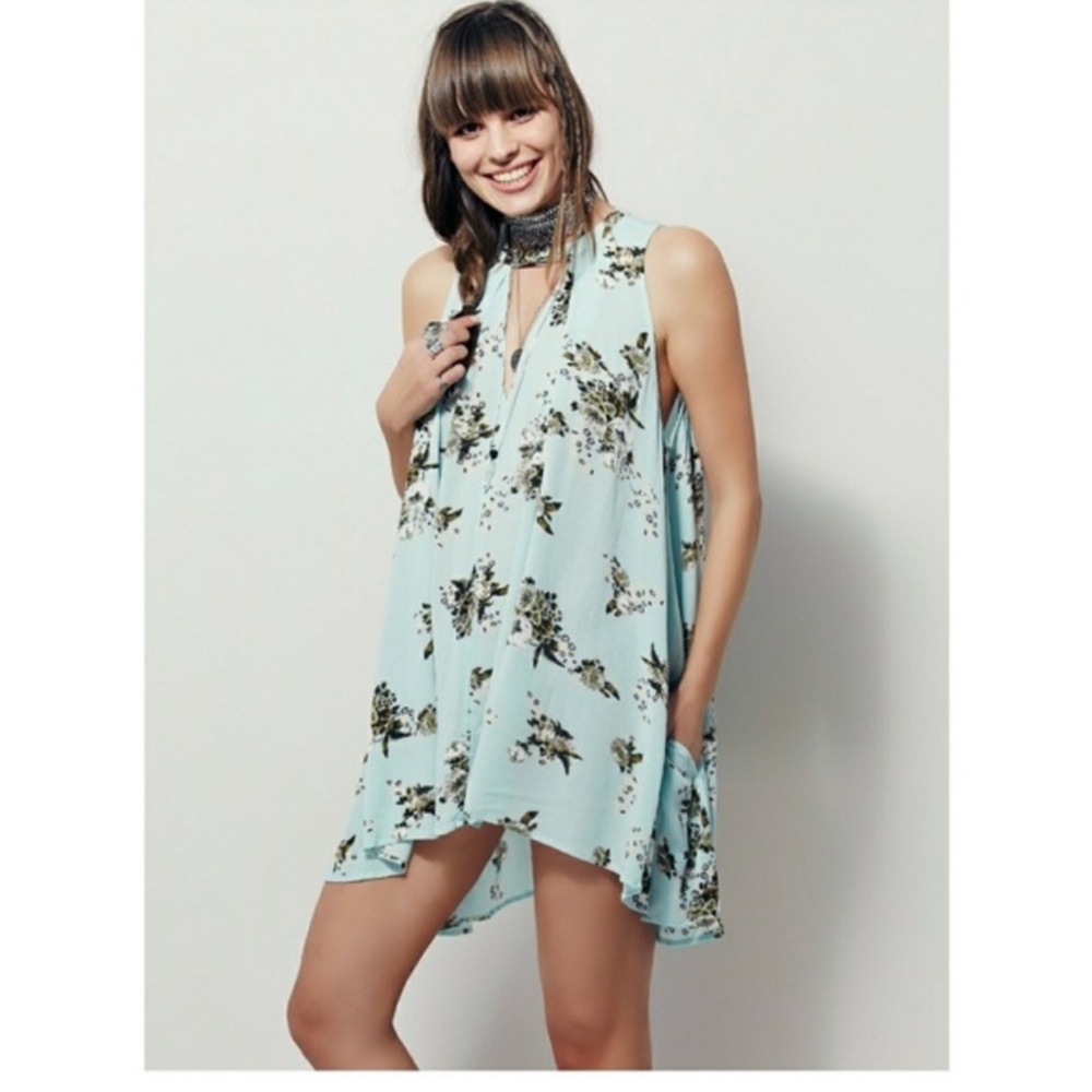 Free People Aqua Floral women’s tunic or dress Y2K flowers springtime coquette